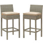 Conduit Bar Stool Outdoor Patio Wicker Rattan Set of 2, Fabric Rattan Wicker, Beige, 17562