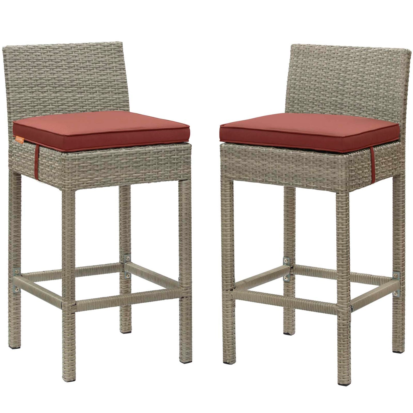 Conduit Bar Stool Outdoor Patio Wicker Rattan Set of 2, Fabric Rattan Wicker, Dark Red, 17564