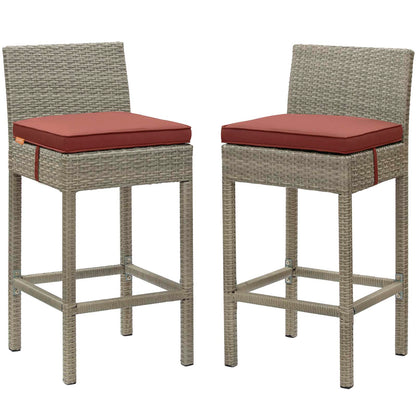 Conduit Bar Stool Outdoor Patio Wicker Rattan Set of 2, Fabric Rattan Wicker, Dark Red, 17564