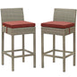 Conduit Bar Stool Outdoor Patio Wicker Rattan Set of 2, Fabric Rattan Wicker, Dark Red, 17564
