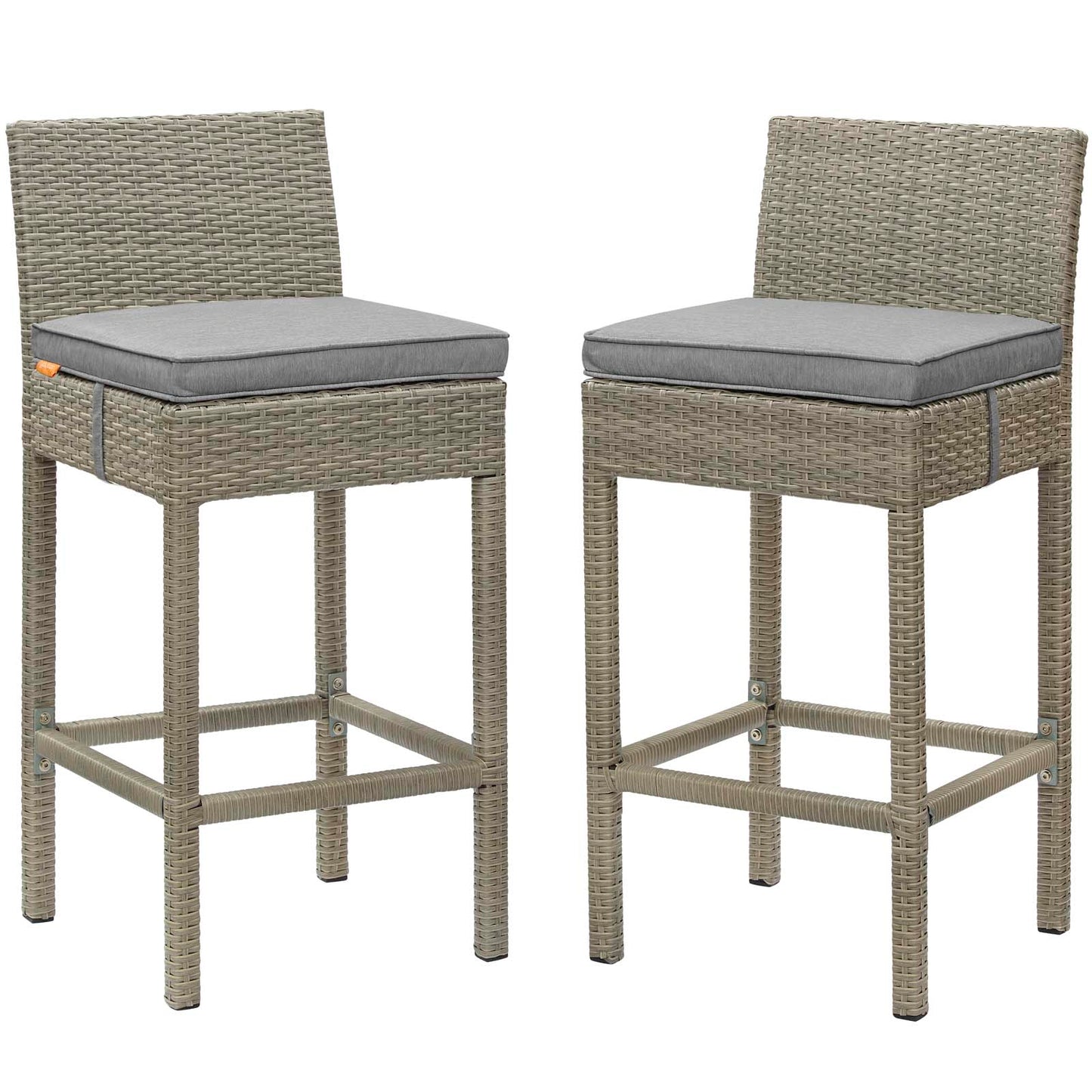 Conduit Bar Stool Outdoor Patio Wicker Rattan Set of 2, Fabric Rattan Wicker, Grey Gray, 17566