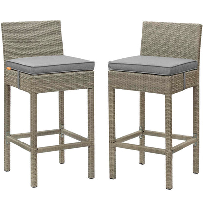 Conduit Bar Stool Outdoor Patio Wicker Rattan Set of 2, Fabric Rattan Wicker, Grey Gray, 17566