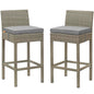 Conduit Bar Stool Outdoor Patio Wicker Rattan Set of 2, Fabric Rattan Wicker, Grey Gray, 17566