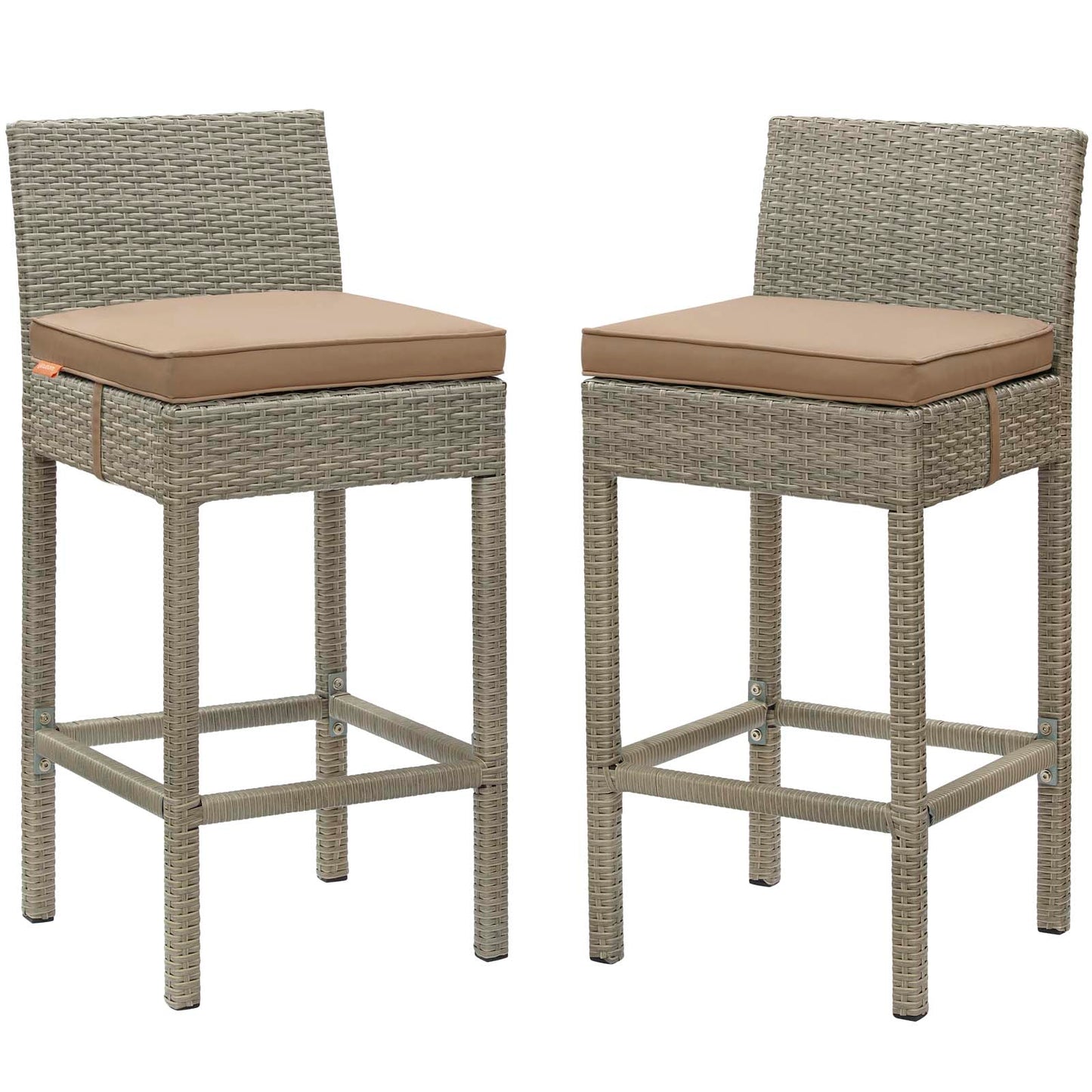 Conduit Bar Stool Outdoor Patio Wicker Rattan Set of 2, Fabric Rattan Wicker, Light Brown, 17567