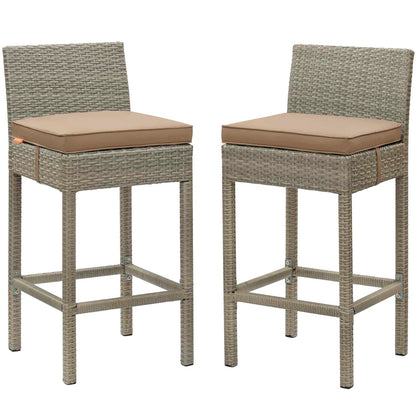 Conduit Bar Stool Outdoor Patio Wicker Rattan Set of 2, Fabric Rattan Wicker, Light Brown, 17567
