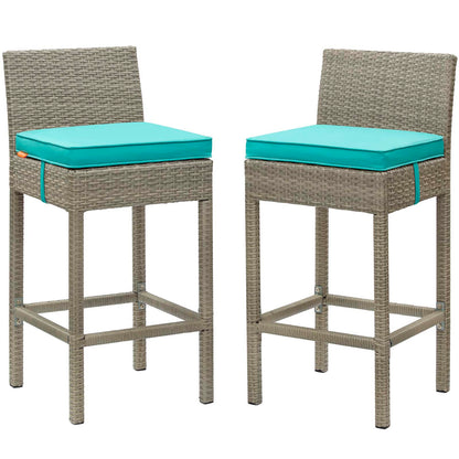 Conduit Bar Stool Outdoor Patio Wicker Rattan Set of 2, Fabric Rattan Wicker, Blue, 17572