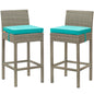 Conduit Bar Stool Outdoor Patio Wicker Rattan Set of 2, Fabric Rattan Wicker, Blue, 17572