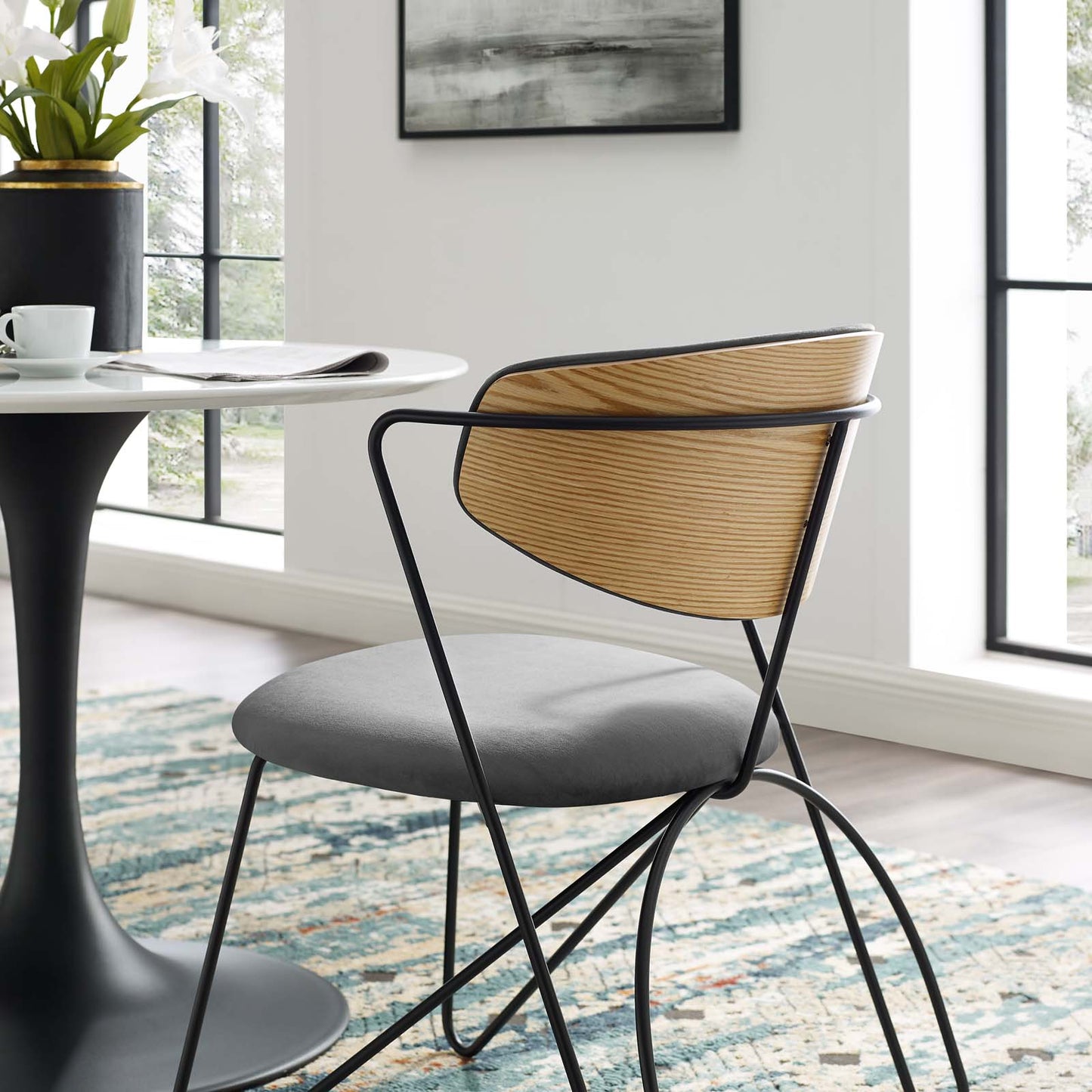Prevail Black Frame Dining and Accent Performance Velvet Chair, Velvet Fabric Steel Metal, Black Grey Gray, 17574
