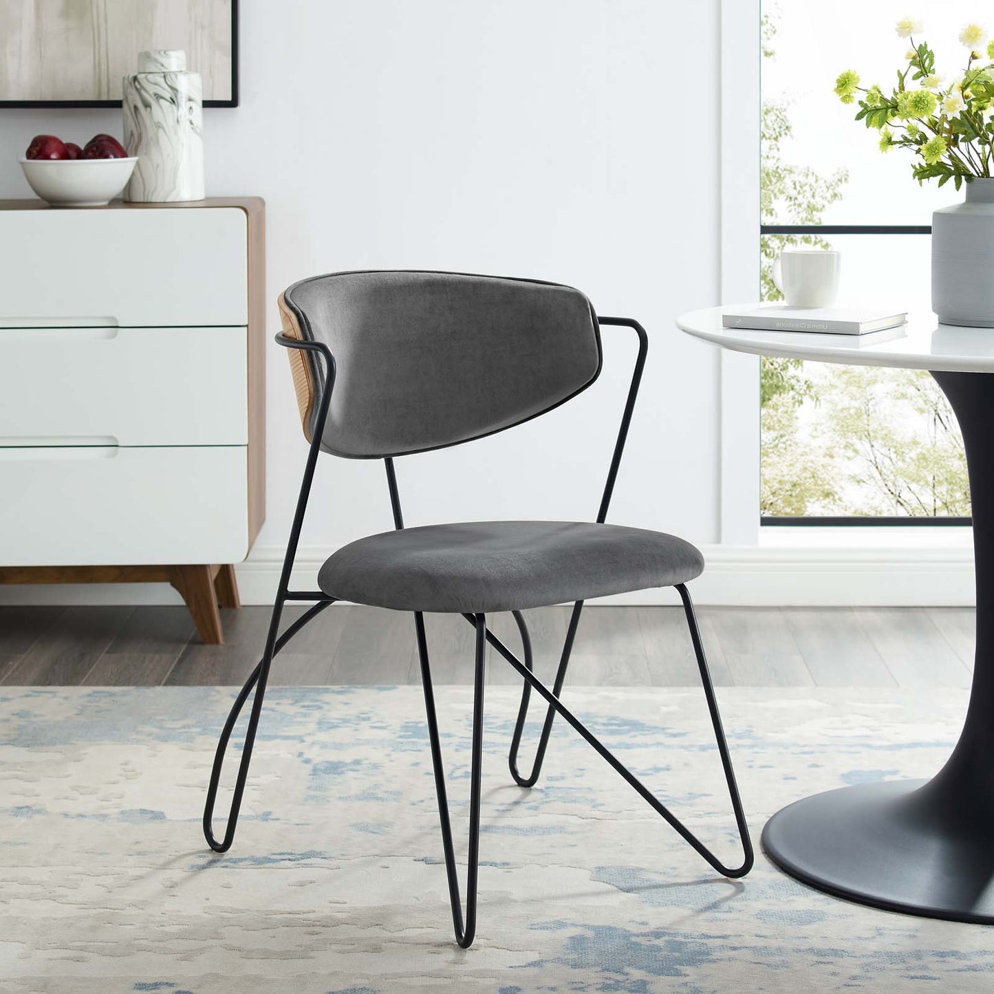 Prevail Black Frame Dining and Accent Performance Velvet Chair, Velvet Fabric Steel Metal, Black Grey Gray, 17574