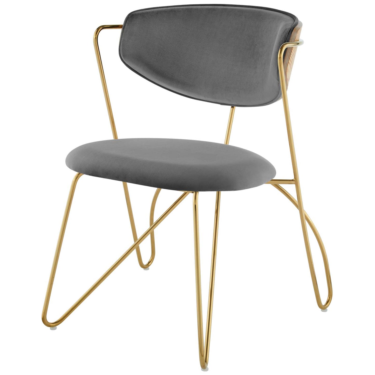 Prevail Gold Stainless Steel Dining and Accent Performance Velvet Chair, Velvet Fabric Steel Metal, Gold Grey Gray, 17575
