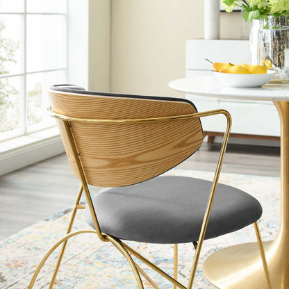 Prevail Gold Stainless Steel Dining and Accent Performance Velvet Chair, Velvet Fabric Steel Metal, Gold Grey Gray, 17575