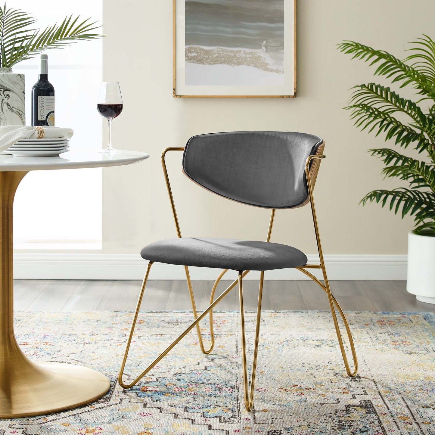 Prevail Gold Stainless Steel Dining and Accent Performance Velvet Chair, Velvet Fabric Steel Metal, Gold Grey Gray, 17575