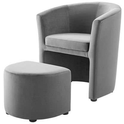 Divulge Performance Velvet Arm Chair and Ottoman Set, Velvet Fabric, Grey Gray, 18006