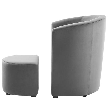Divulge Performance Velvet Arm Chair and Ottoman Set, Velvet Fabric, Grey Gray, 18006