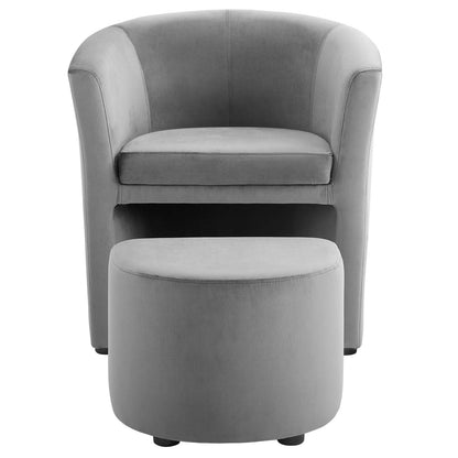 Divulge Performance Velvet Arm Chair and Ottoman Set, Velvet Fabric, Grey Gray, 18006