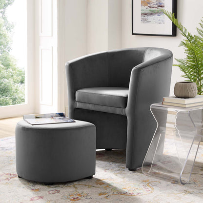 Divulge Performance Velvet Arm Chair and Ottoman Set, Velvet Fabric, Grey Gray, 18006