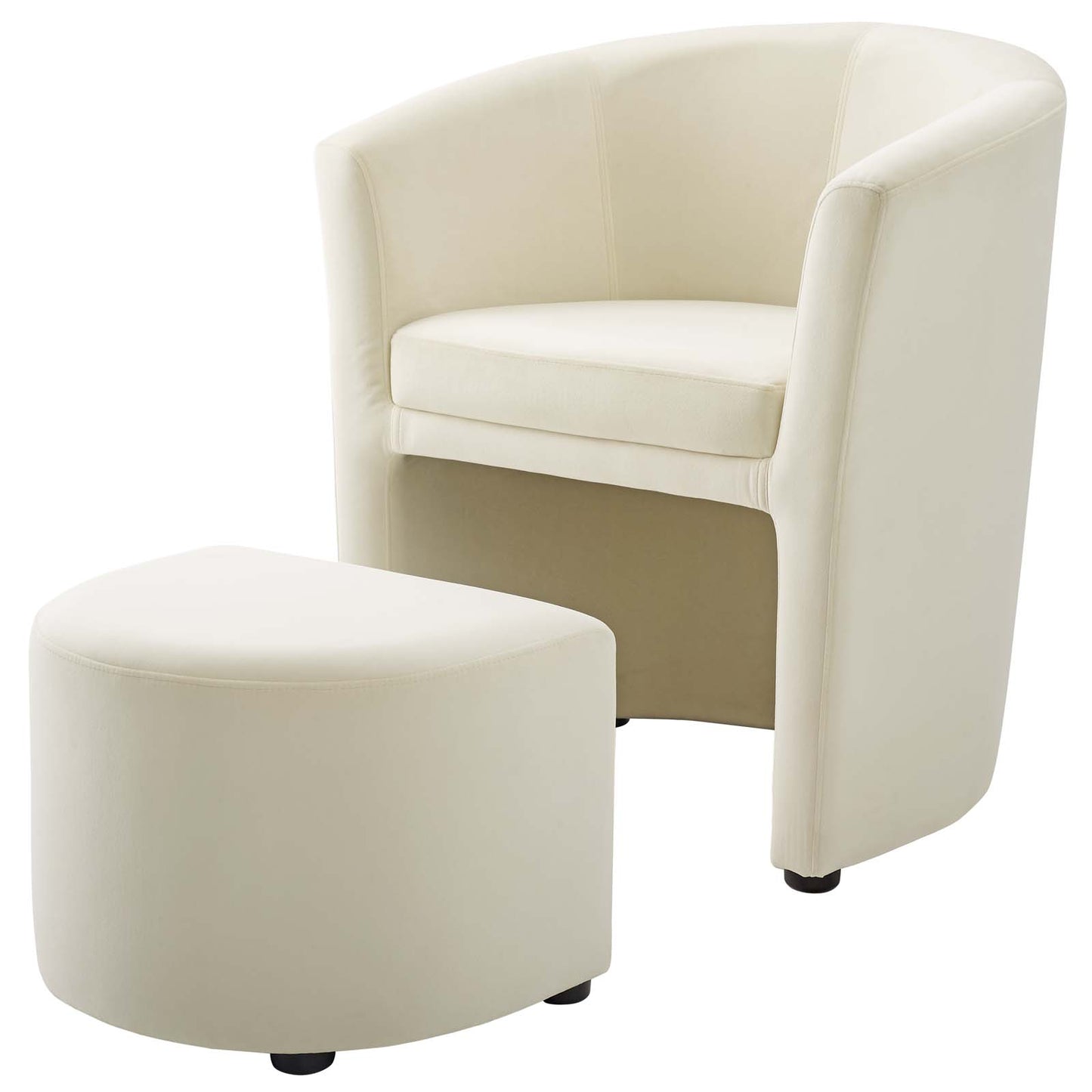 Divulge Performance Velvet Arm Chair and Ottoman Set, Velvet Fabric, Ivory White, 18007