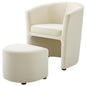 Divulge Performance Velvet Arm Chair and Ottoman Set, Velvet Fabric, Ivory White, 18007
