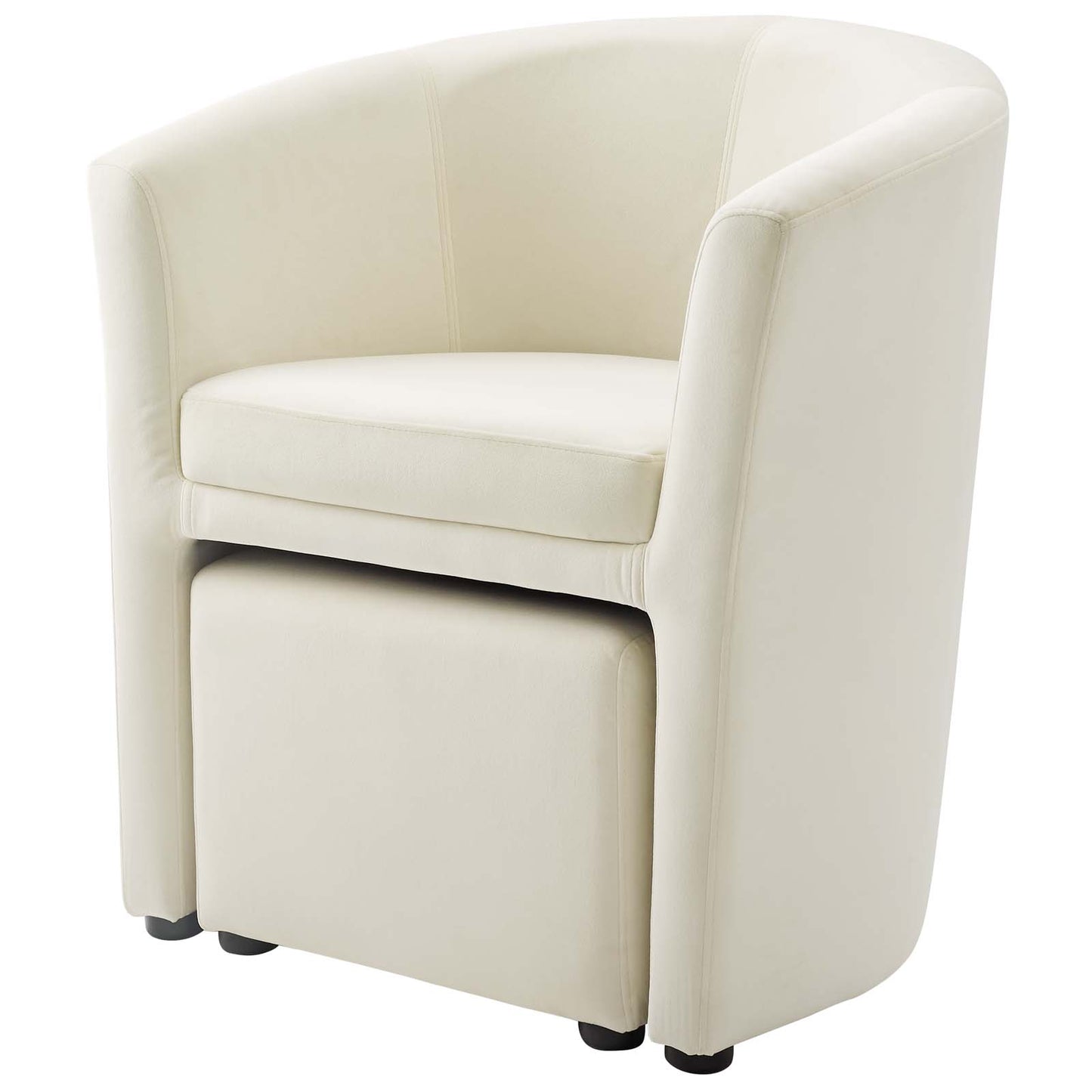 Divulge Performance Velvet Arm Chair and Ottoman Set, Velvet Fabric, Ivory White, 18007