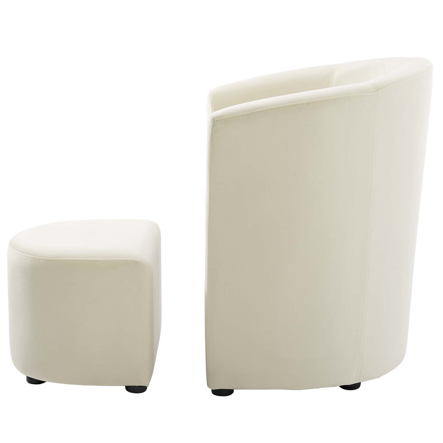 Divulge Performance Velvet Arm Chair and Ottoman Set, Velvet Fabric, Ivory White, 18007