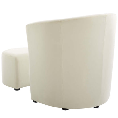 Divulge Performance Velvet Arm Chair and Ottoman Set, Velvet Fabric, Ivory White, 18007