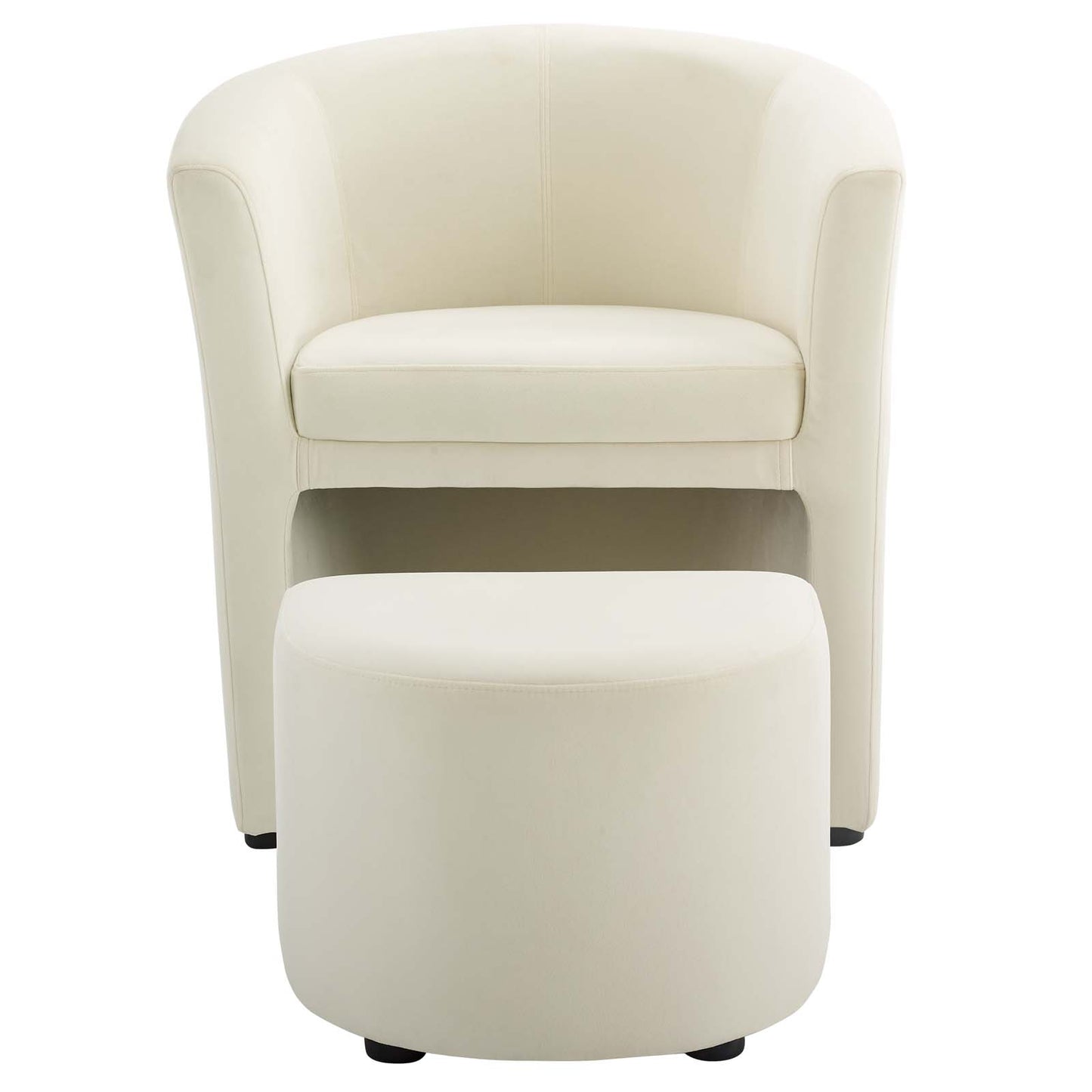 Divulge Performance Velvet Arm Chair and Ottoman Set, Velvet Fabric, Ivory White, 18007