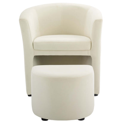 Divulge Performance Velvet Arm Chair and Ottoman Set, Velvet Fabric, Ivory White, 18007