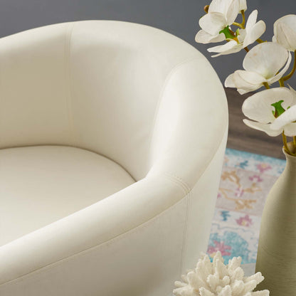 Divulge Performance Velvet Arm Chair and Ottoman Set, Velvet Fabric, Ivory White, 18007