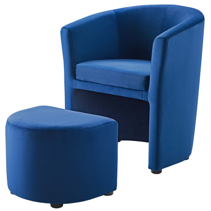 Divulge Performance Velvet Arm Chair and Ottoman Set, Velvet Fabric, Navy Blue, 18008