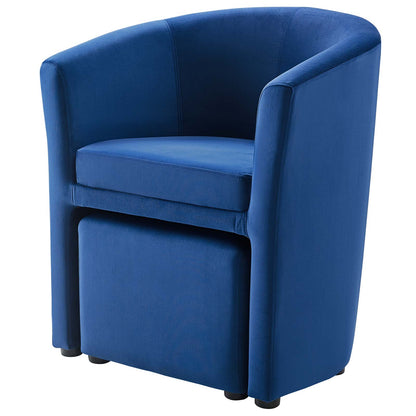 Divulge Performance Velvet Arm Chair and Ottoman Set, Velvet Fabric, Navy Blue, 18008