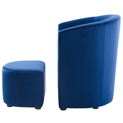 Divulge Performance Velvet Arm Chair and Ottoman Set, Velvet Fabric, Navy Blue, 18008
