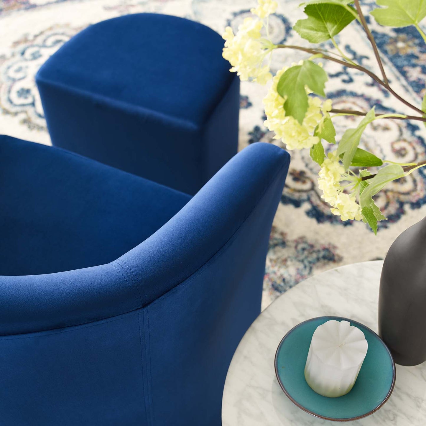 Divulge Performance Velvet Arm Chair and Ottoman Set, Velvet Fabric, Navy Blue, 18008
