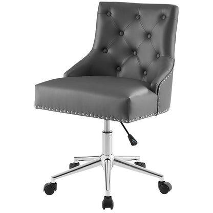 Regent Tufted Button Swivel Faux Leather Office Chair, Faux Vinyl Leather Aluminum, Grey Gray, 17857