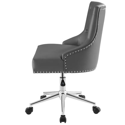Regent Tufted Button Swivel Faux Leather Office Chair, Faux Vinyl Leather Aluminum, Grey Gray, 17857