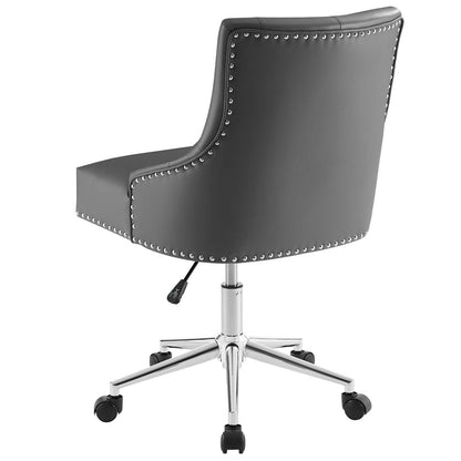 Regent Tufted Button Swivel Faux Leather Office Chair, Faux Vinyl Leather Aluminum, Grey Gray, 17857