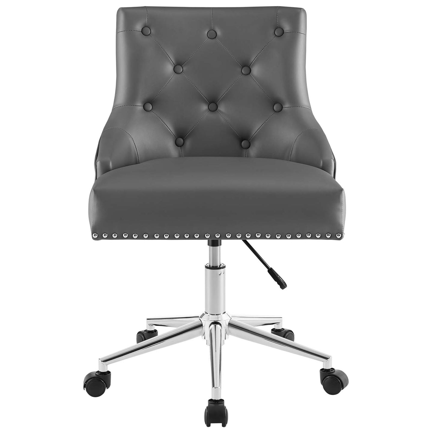 Regent Tufted Button Swivel Faux Leather Office Chair, Faux Vinyl Leather Aluminum, Grey Gray, 17857