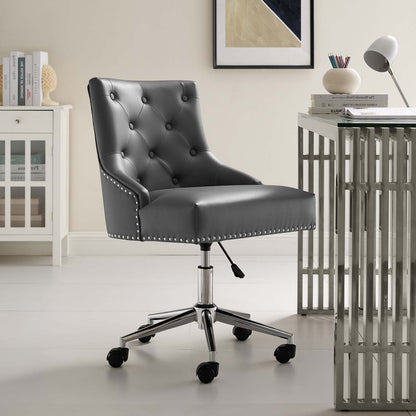 Regent Tufted Button Swivel Faux Leather Office Chair, Faux Vinyl Leather Aluminum, Grey Gray, 17857