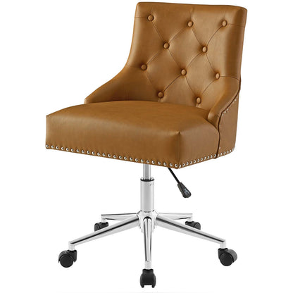 Regent Tufted Button Swivel Faux Leather Office Chair, Faux Vinyl Leather Aluminum, Tan Brown, 17858