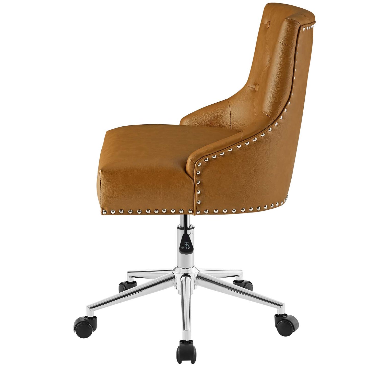 Regent Tufted Button Swivel Faux Leather Office Chair, Faux Vinyl Leather Aluminum, Tan Brown, 17858