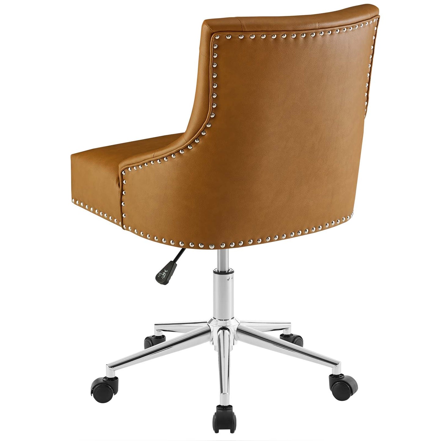 Regent Tufted Button Swivel Faux Leather Office Chair, Faux Vinyl Leather Aluminum, Tan Brown, 17858