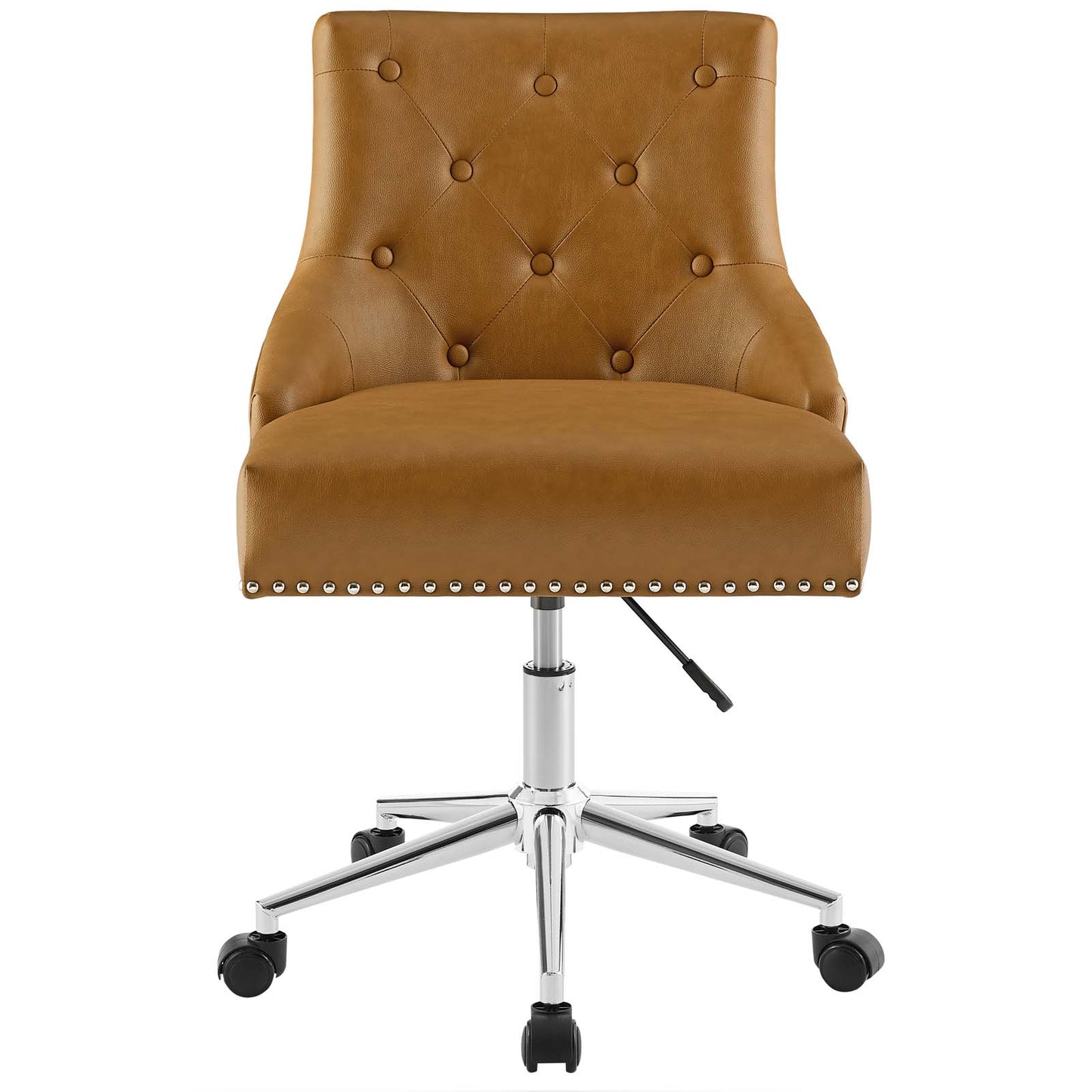 Regent Tufted Button Swivel Faux Leather Office Chair, Faux Vinyl Leather Aluminum, Tan Brown, 17858