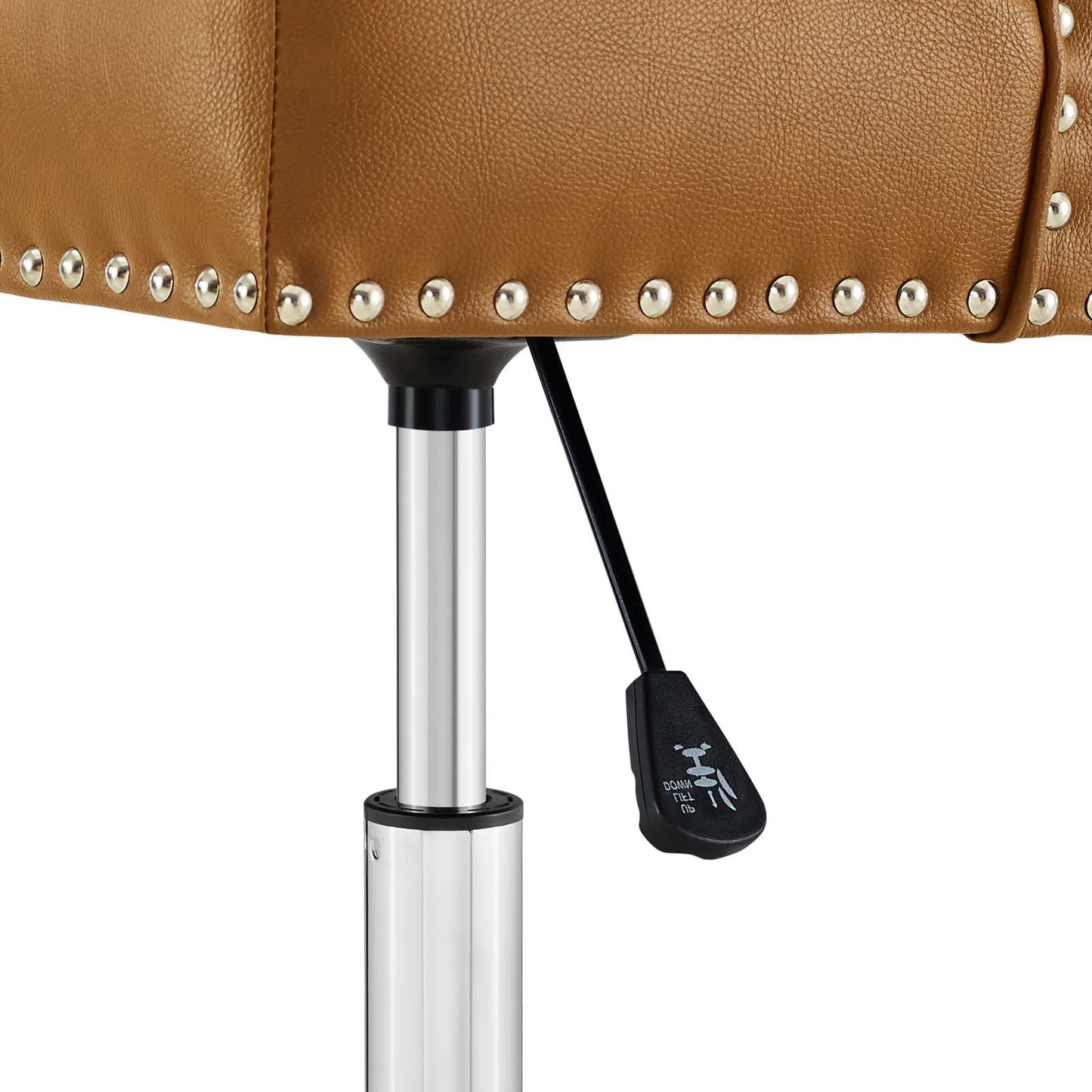 Regent Tufted Button Swivel Faux Leather Office Chair, Faux Vinyl Leather Aluminum, Tan Brown, 17858