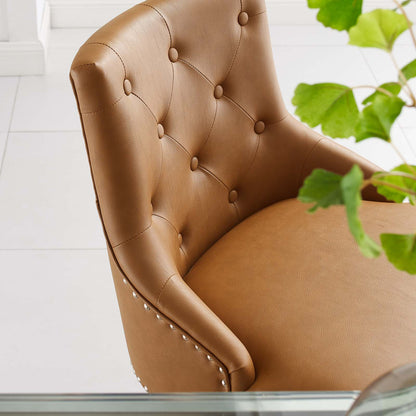 Regent Tufted Button Swivel Faux Leather Office Chair, Faux Vinyl Leather Aluminum, Tan Brown, 17858