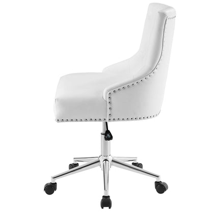 Regent Tufted Button Swivel Faux Leather Office Chair, Faux Vinyl Leather Aluminum, White, 17859