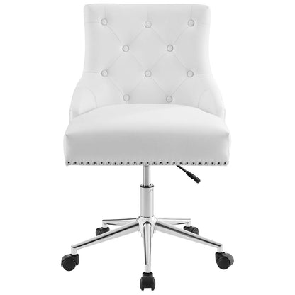 Regent Tufted Button Swivel Faux Leather Office Chair, Faux Vinyl Leather Aluminum, White, 17859