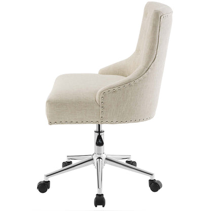 Regent Tufted Button Swivel Upholstered Fabric Office Chair, Fabric Aluminum, Beige, 17861