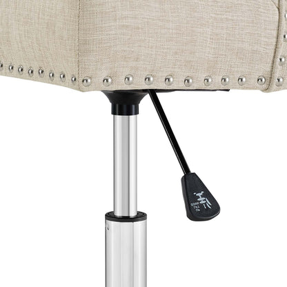 Regent Tufted Button Swivel Upholstered Fabric Office Chair, Fabric Aluminum, Beige, 17861