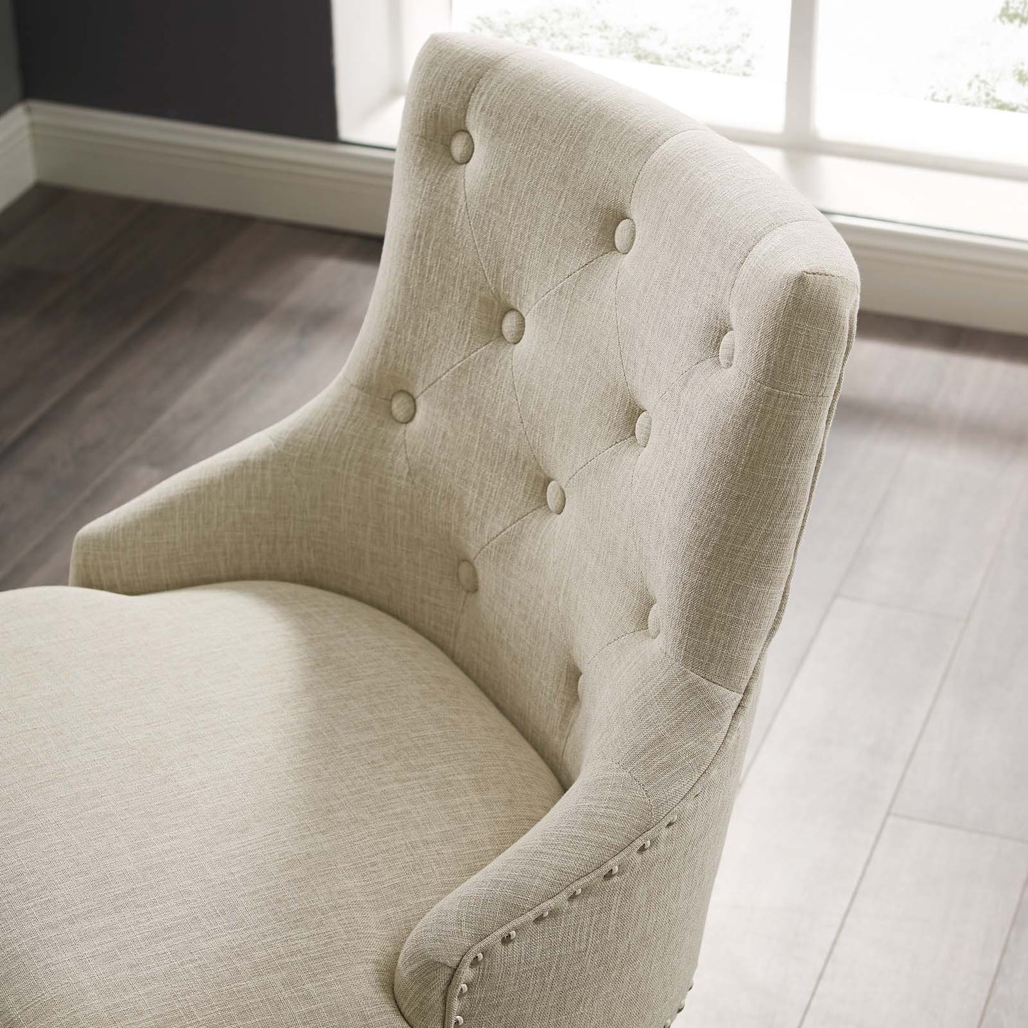 Regent Tufted Button Swivel Upholstered Fabric Office Chair, Fabric Aluminum, Beige, 17861