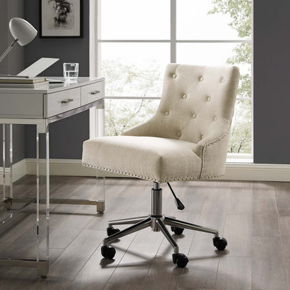 Regent Tufted Button Swivel Upholstered Fabric Office Chair, Fabric Aluminum, Beige, 17861