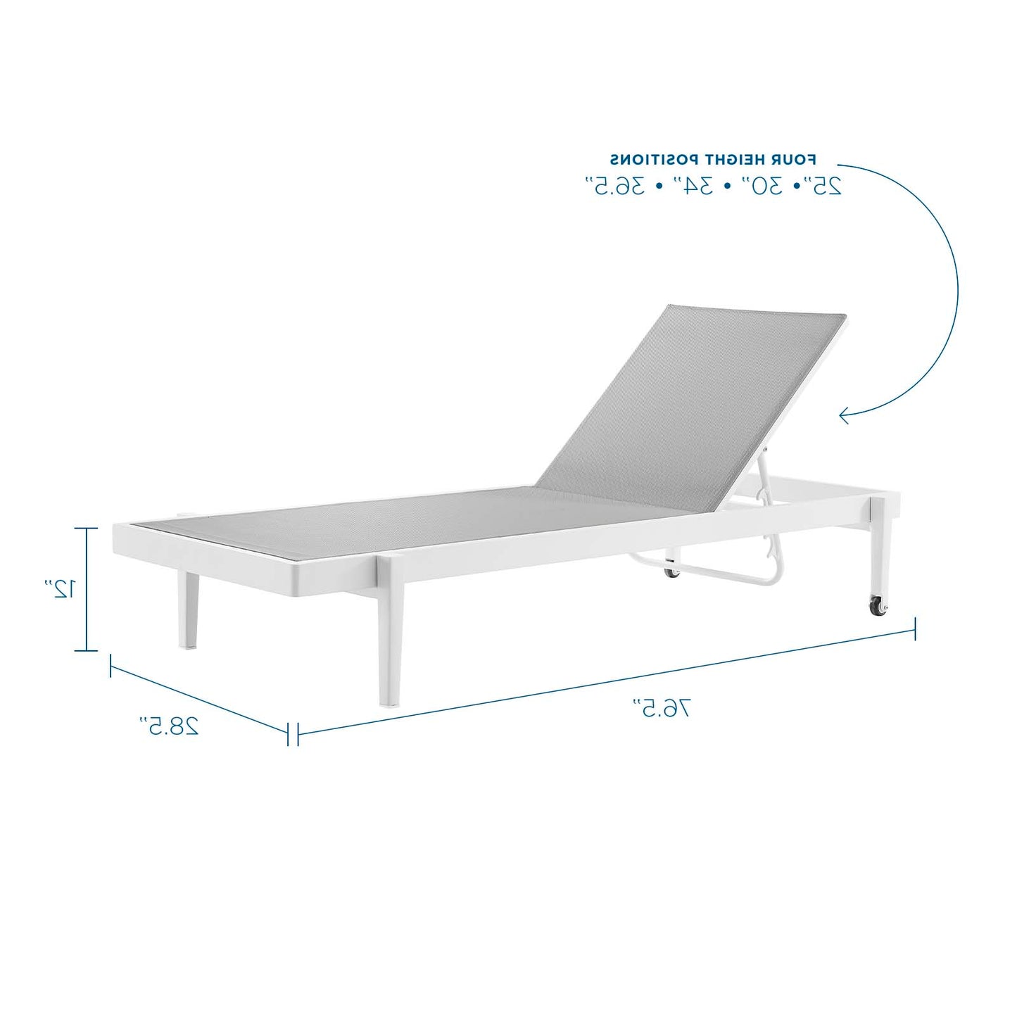 Charleston Outdoor Patio Chaise Lounge Chair, Aluminum, Metal, Steel, White Grey Gray, 18228